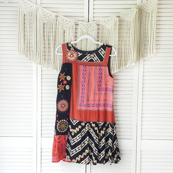 Desigual Dresses & Skirts - DESIGUAL Boho Floral Embroidered Tank Flowy Dress